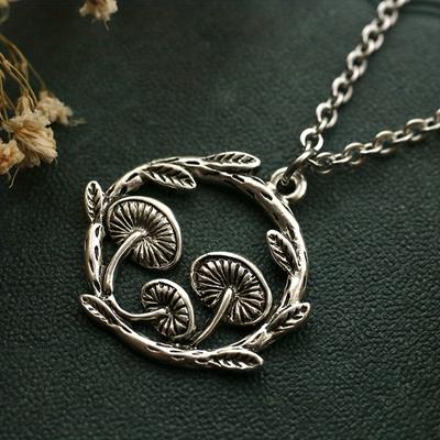 Creative Silver Plated Mushroom Moon Necklace Round Pendant Sweater Chain Gift
