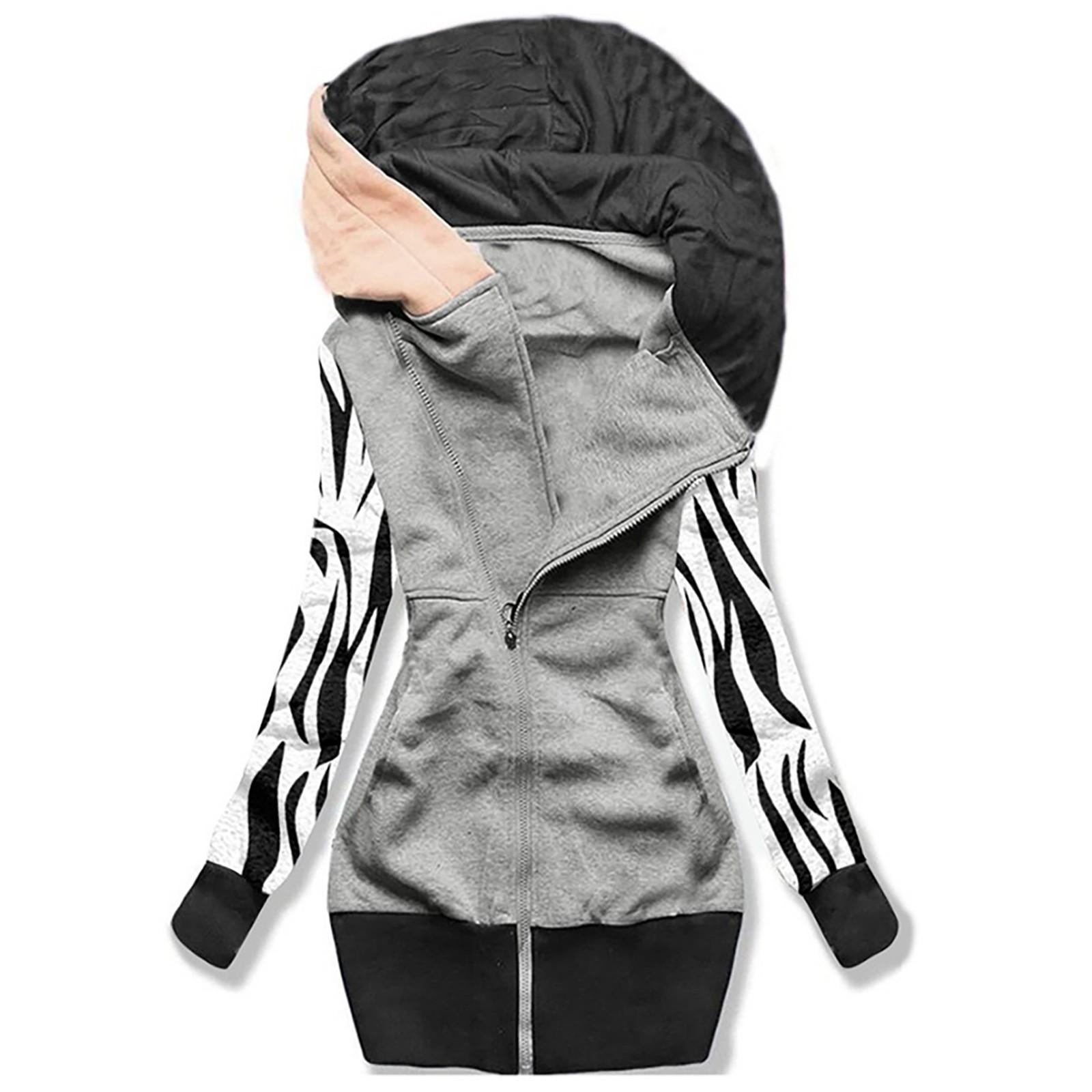 

Женская повседневная толстовка с капюшоном на молнии с цветными блоками и принтом на талии, верхняя куртка M