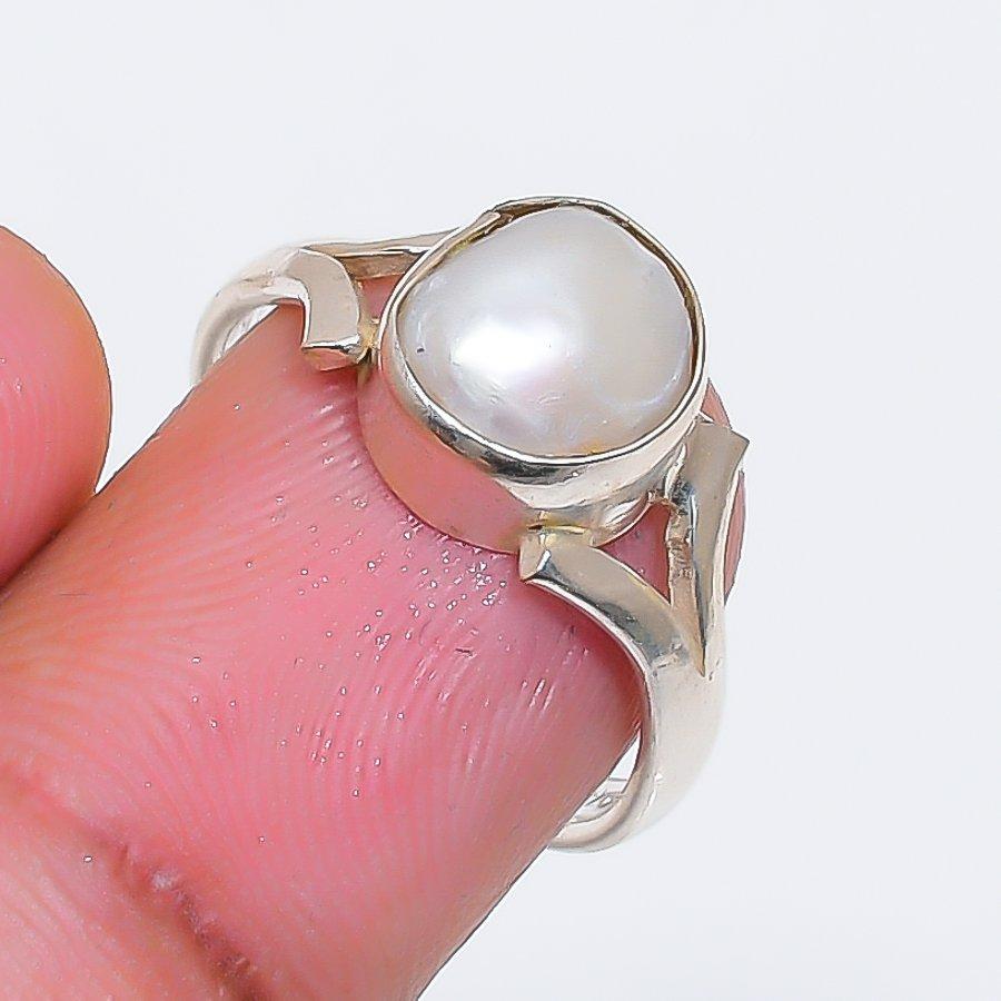 Natural Pearl Gemstone Handmade 925 Sterling Silver Jewelry Ring Size 7 ZS-1706