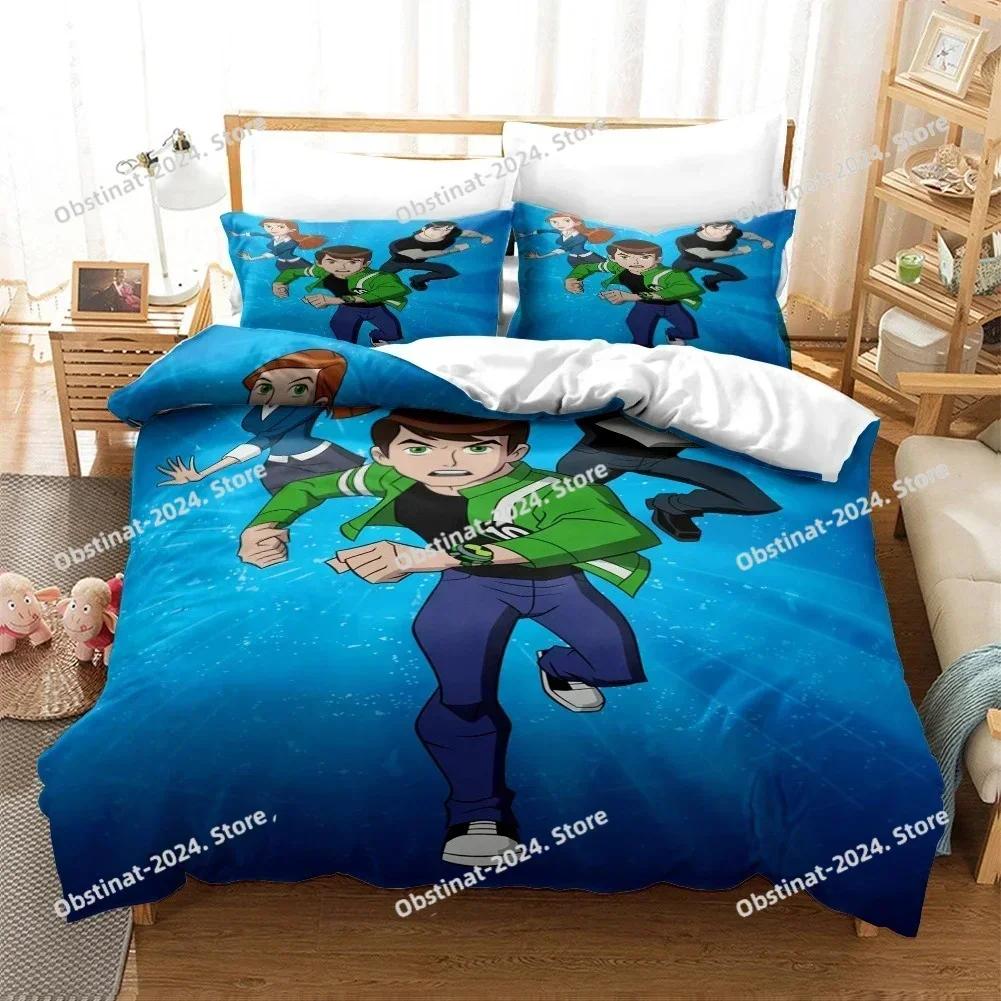 Funda nórdica con dibujos animados 3D de Ben 10 y funda de almohada, juego de cama individual, doble, individual, matrimonial, queen y king, para decoración de dormitorio