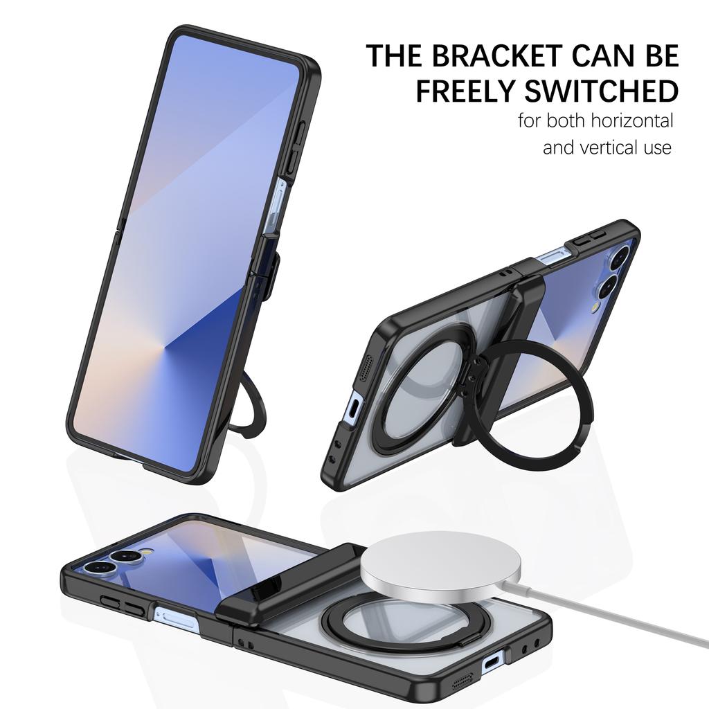 360 Rotating Bracket Phone Case for Samsung Galaxy Z Flip 7 6 5 Flip7 Flip6 Flip5 Electroplated Magnetic Hinge Protective Cover