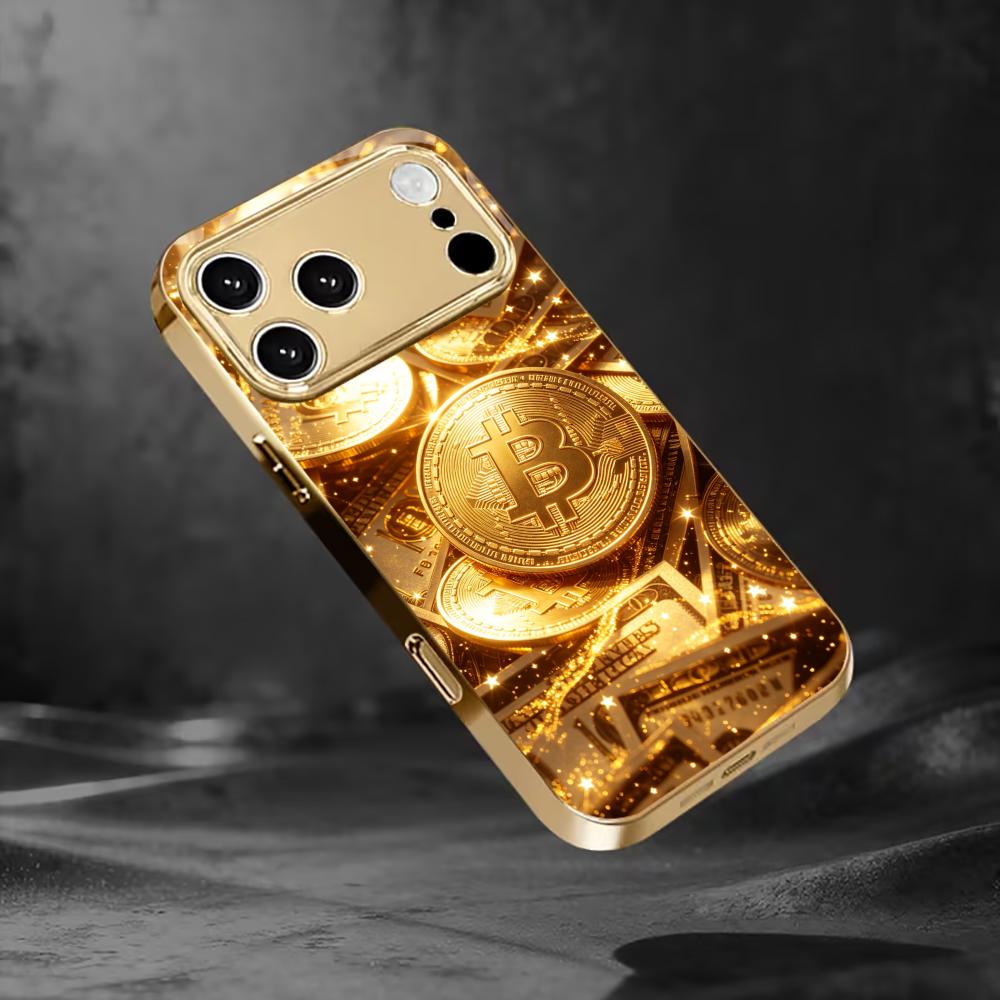 Premium Golden Bitcoin Phone Case for Funda Iphone for Iphone 17 Pro Max Cover Glass for iPhone 17 16 15 14 13 12pm Pro Plus