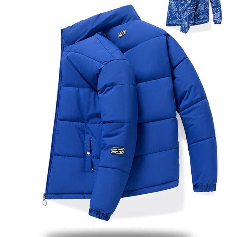 

Пуховик Зимняя Утолщенная Хлопковая Куртка Мужская Двусторонняя Новая Повседневная Универсальная Хлопковая Куртка L синий
