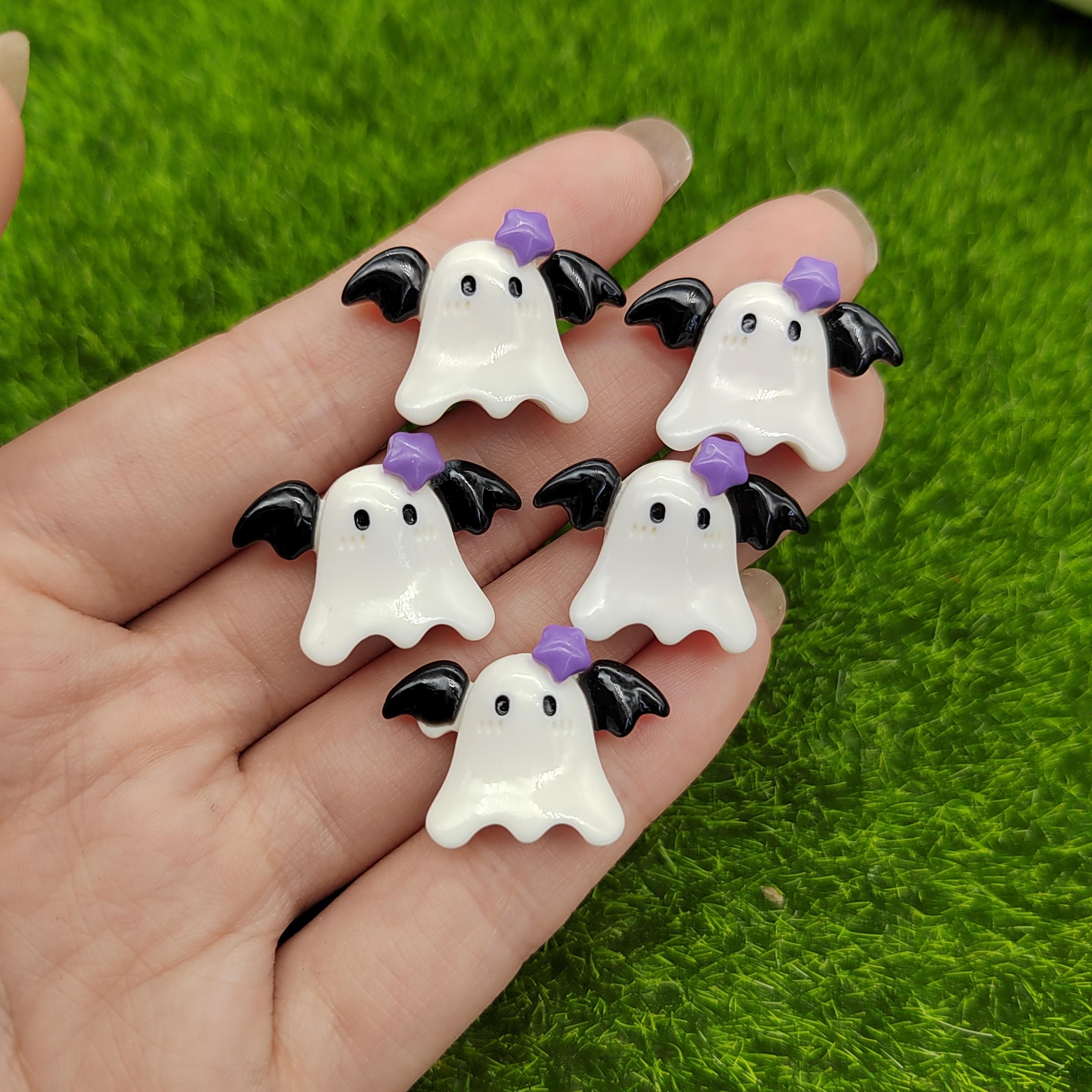 Halloween White Ghost Black Wing Resin Flatback Cabochon DIY Flatback Scrapbooking Embellishment Decoration Craft Making, 25mm,100pcs/bag
