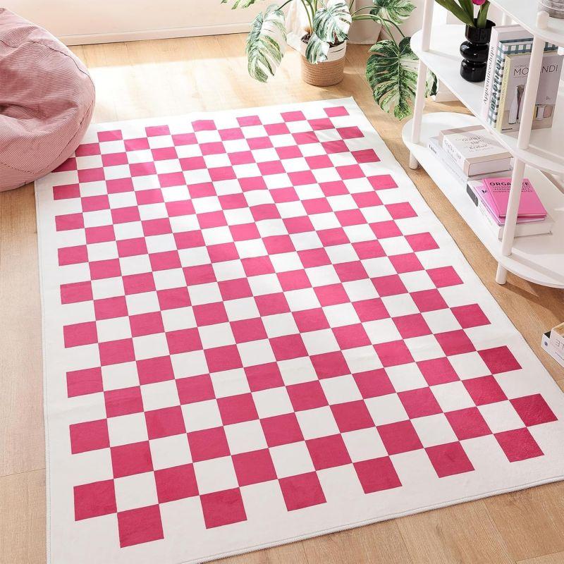 Karierter Teppich, quadratisch, waschbar, für die Inneneinrichtung, Flächenteppich mit Rutschfester Matte, karierter Teppich für Wohnzimmer, Schlafzimmer, Küche