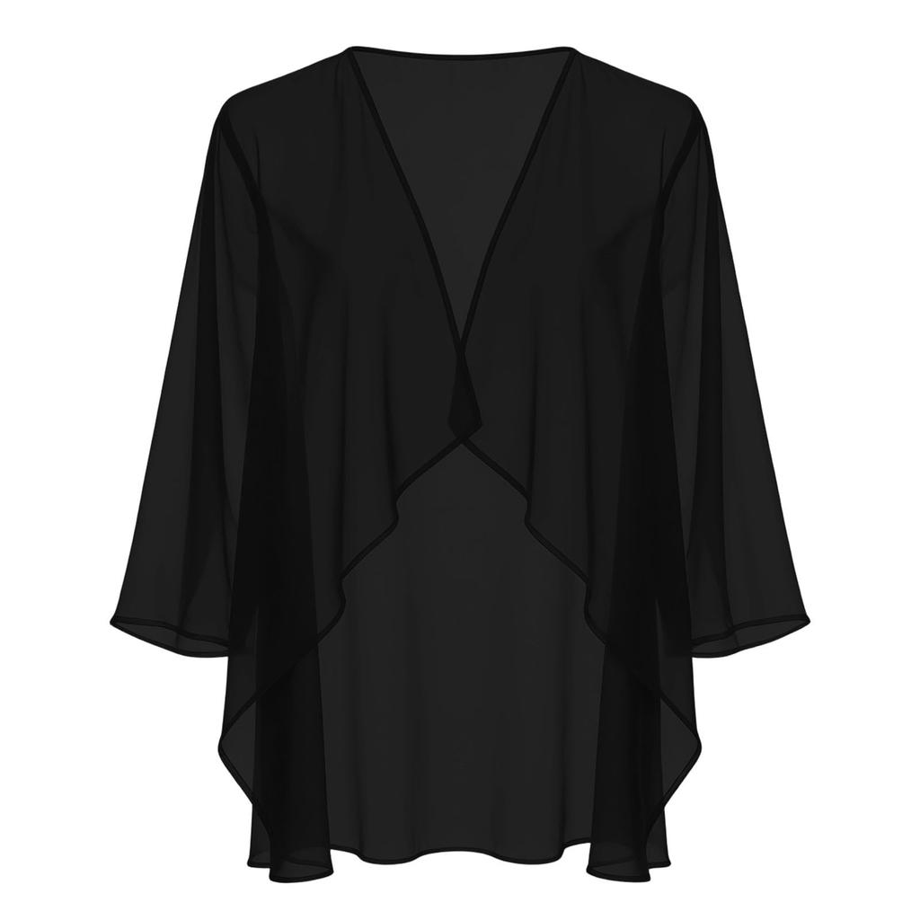 Women Lightweight Chiffon Cardigan Open Front Loose Fit Summer Half Sleeve Casual Outerwear Top for Outdoor