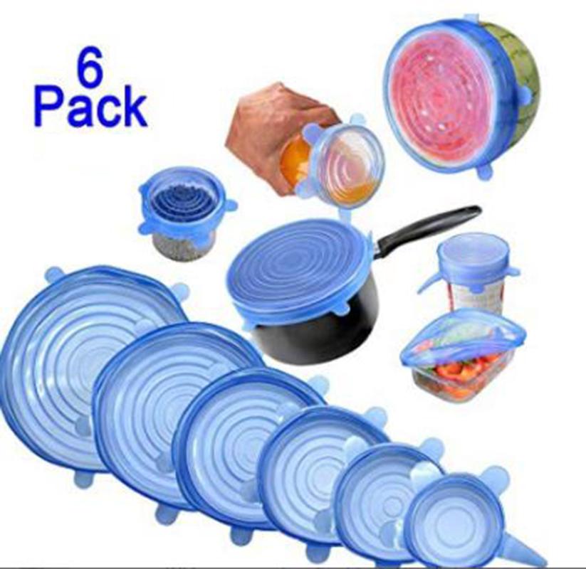 6Pcs Fresh-Keeping Lids Silicone Fresh-Keeping Lids Reusable Silicone Covers Caps Adaptable Silicone Lids For Cans Food Dishes
