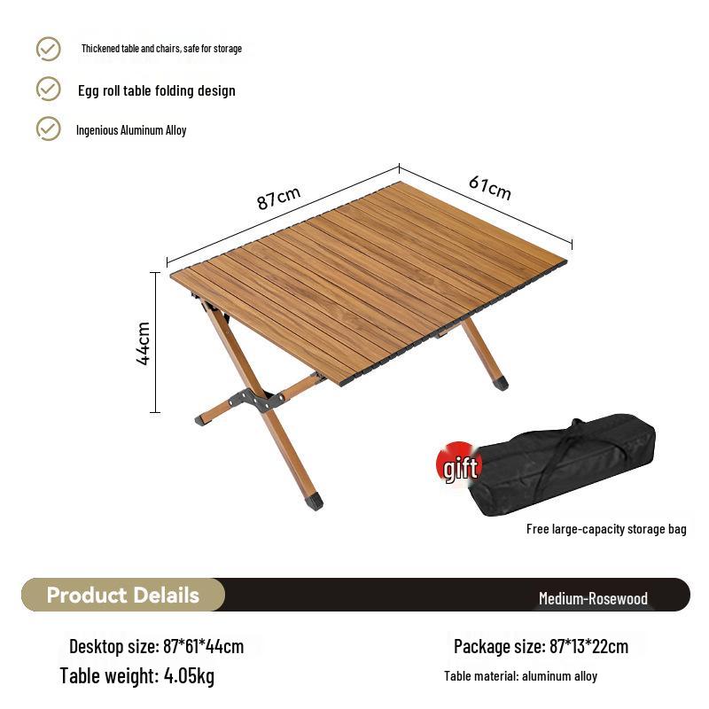 Carbon Steel Camping Folding Table & Kermit Chair Set - Metal Outdoor Roll-up