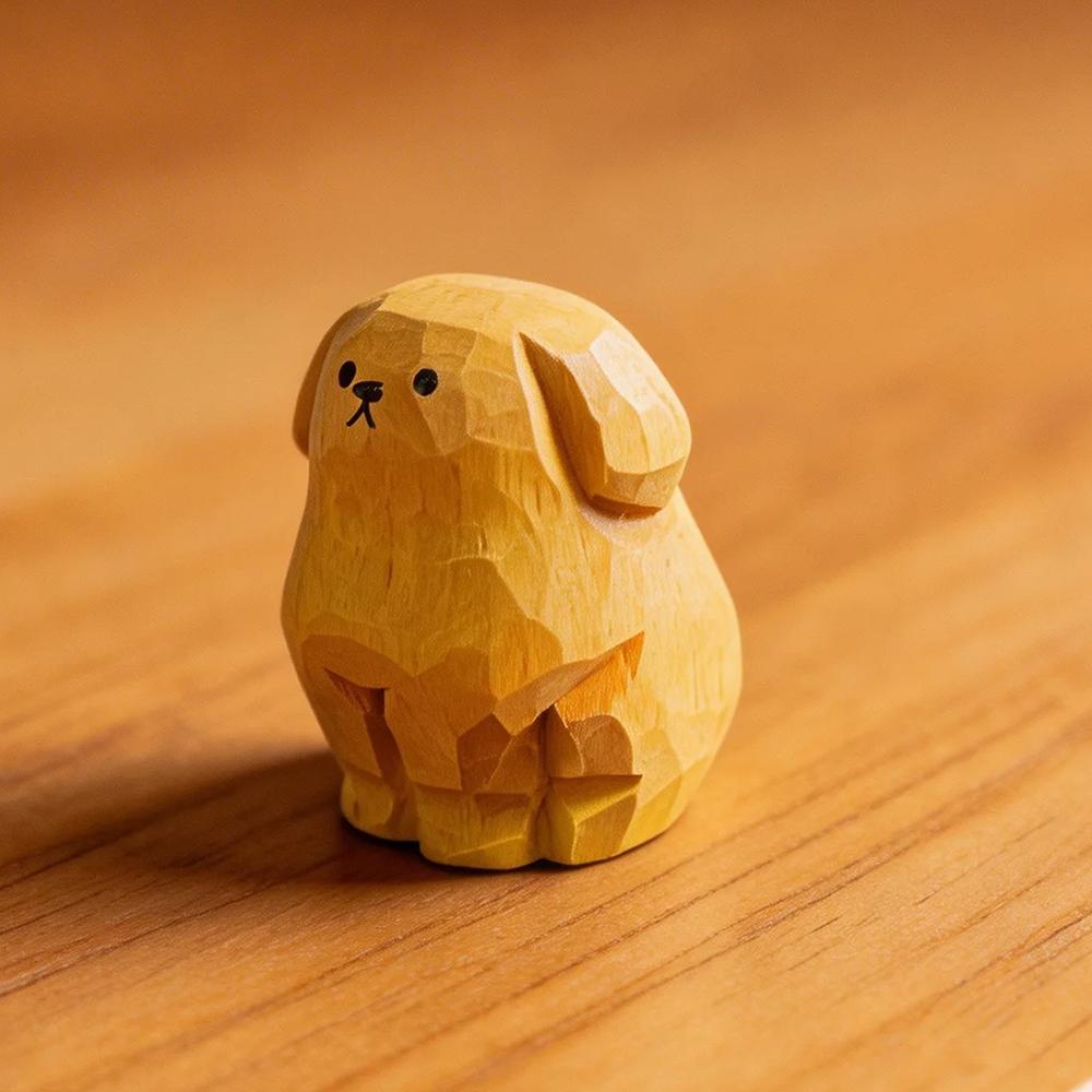 Hand Carved Wooden Golden Retriever Puppy Figurine Cute Dog  Statue Ornament Home Desktop Wood Art Decor Gift for Dog Lovers