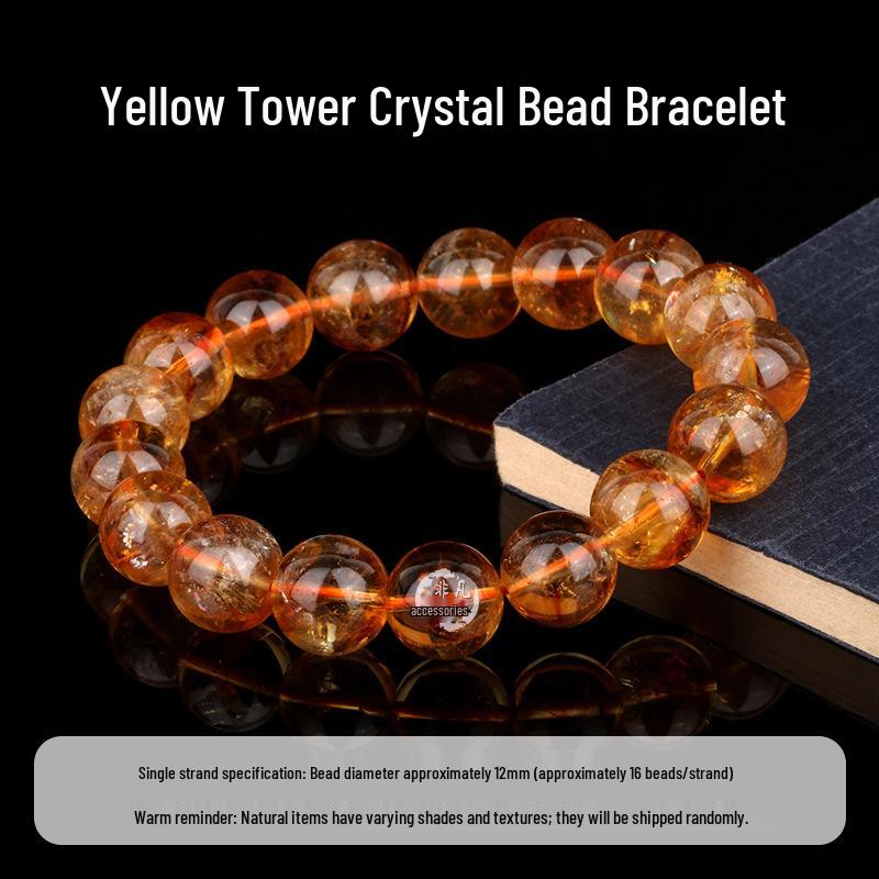 Natural Yellow Topaz & Citrine Crystal Round Bead Bracelet with Azeztulite for DIY Beading Accessories