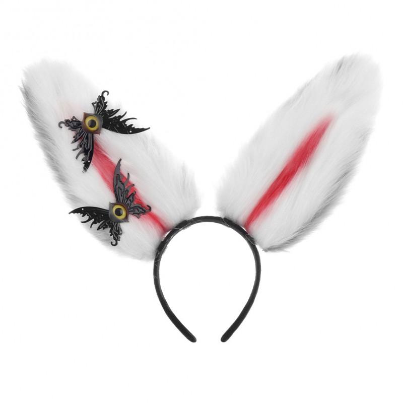 Handmade Red Bunny Ear Headband Cosplay Plush Animal Ears Hair Accessory Dark Gothic Style Unisex
