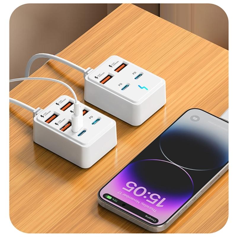 4/6 Port USB Charging Adapter Splitter With Data Transfer And Power Delivery For Phones Tablets Laptops