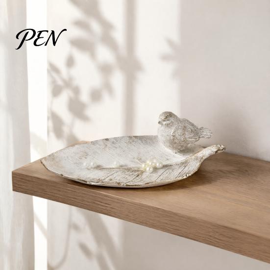 Small Item Organizer Elegant Bird Leaf Shaped Trinket Dish, Resin Jewelry Tray, Vintage Gold Ring Aesthetic Room Decorations Holder for Nightstand