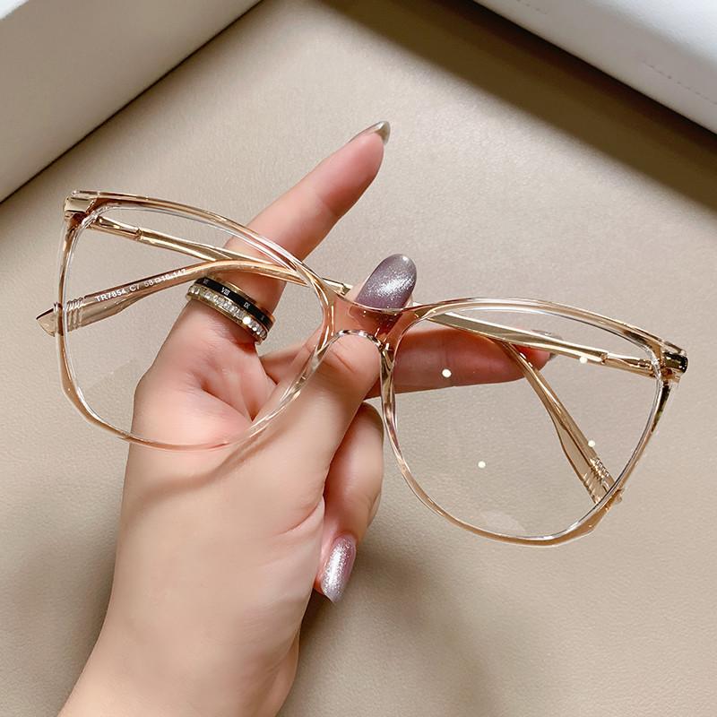 Blue Light Blocking Cat Eye Nearsighted Eyeglasses Women Men TR90 Metal Spring Hinge Eyeglasses Luxury Myopia Glasses -1.75 -6.0