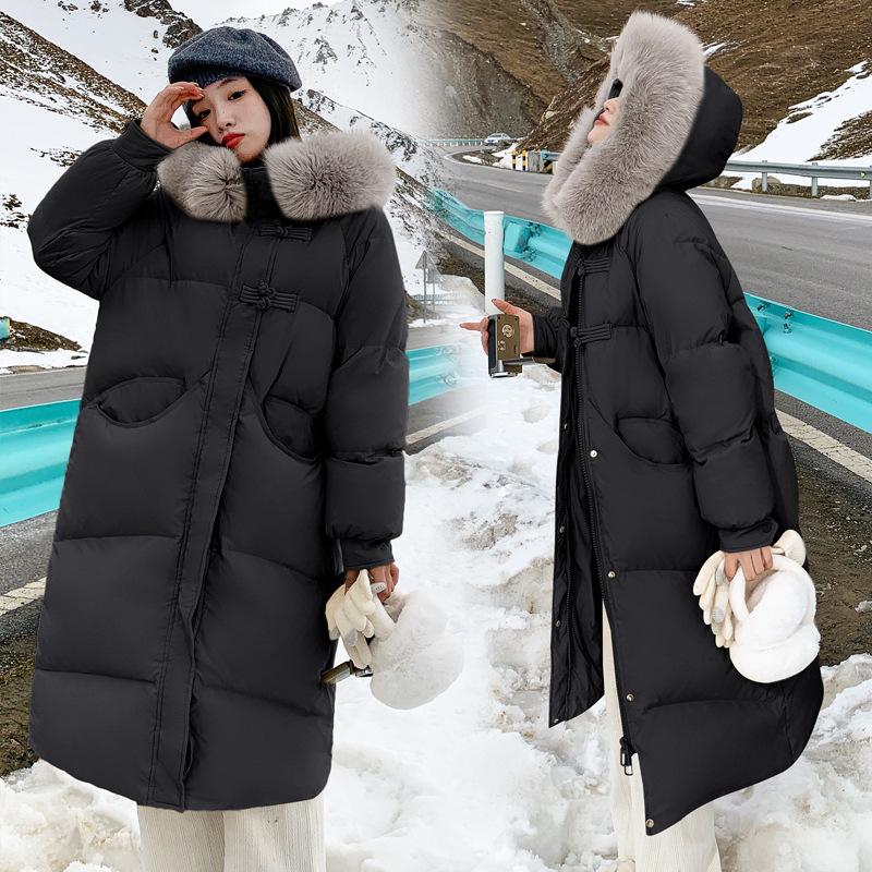 Milk yellow down cotton-padded clothes women's medium and long models, new winter Hepburn cotton-padded clothes, fashion button-up cotton-padded j