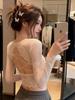 Women's Backless V-Neck Long-Sleeve T-Shirt - Sexy Lace Open Back, Early Spring Style