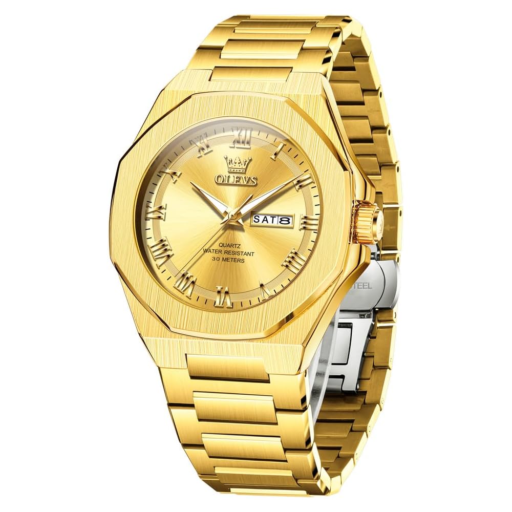 OLEVS Men s Square Business Watch Gold Waterproof Luminous Quartz Date Display