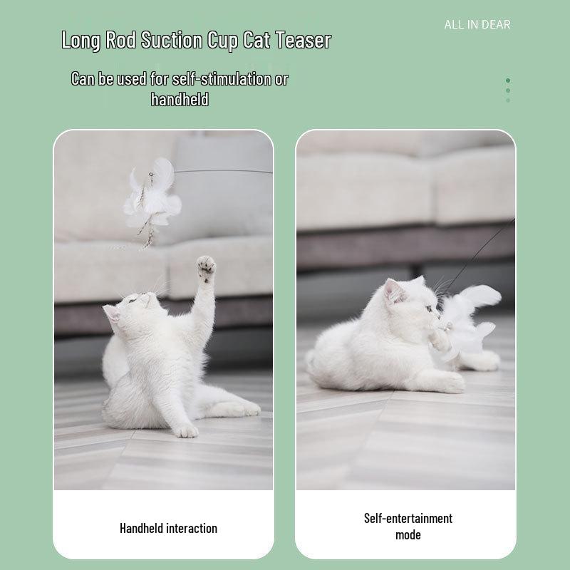 Strong Suction Cup Cat Teaser: Steel Wire, Feather & Bell Interactive Toy