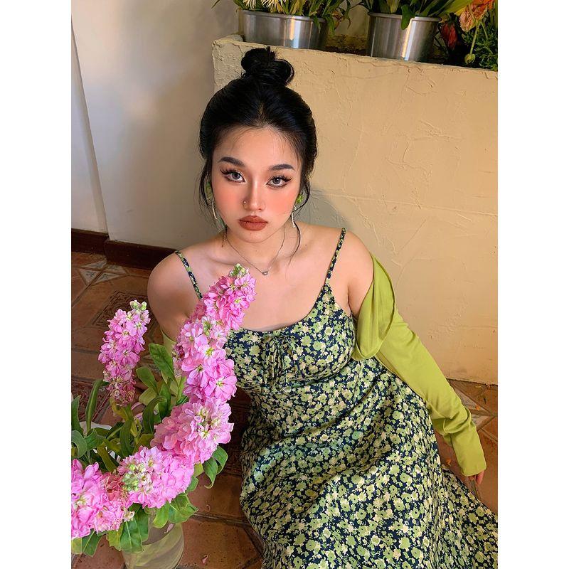 

Brother Nan Loose-Fit Pure Sweet and Spicy Sling Dress Women s Spring and Summer Plus Size Plus Size Ladies Slim Looking Floral Skirt Strap Dress Cardigan XL