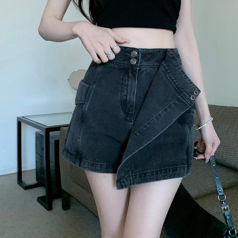 Women's Summer Petite High Waist A-Line Denim Skirt Pants - Retro Slim Fit for Hot Girls