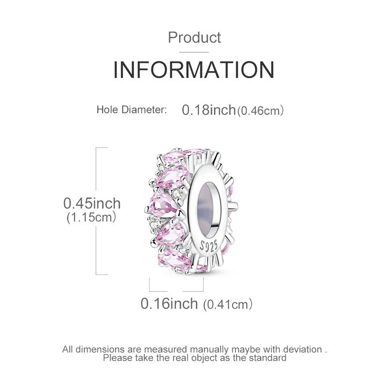 925 Sterling Silver Pink Zirconium Silicone Stopper Clasp Clip Charms Bead Fit Original Bracelet Jewelry