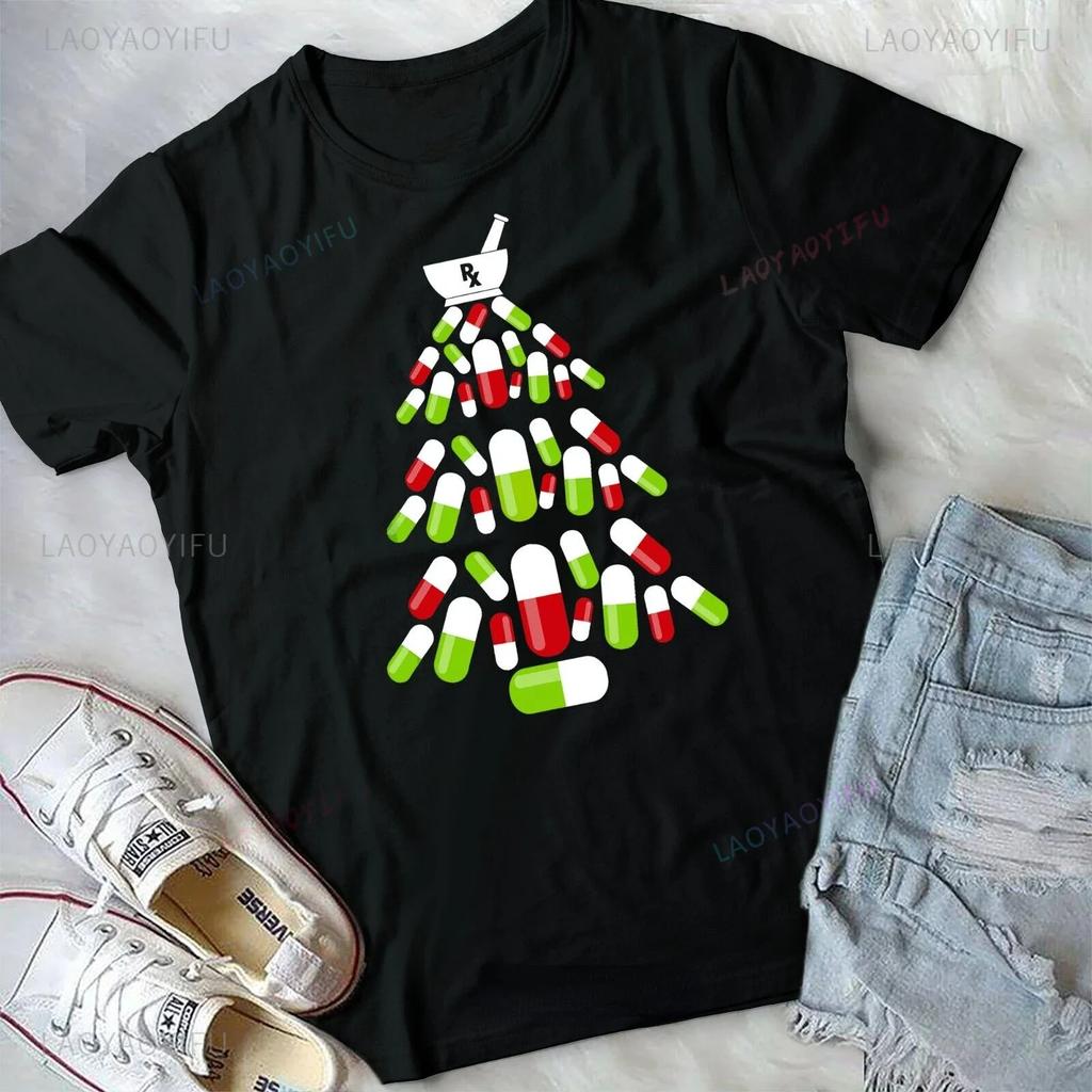 Very Fun Pharmacy Christmas Tree Shirt - Pharmacist Christmas Unisex Cotton Fashion Casual T-shirt  Y2k Top