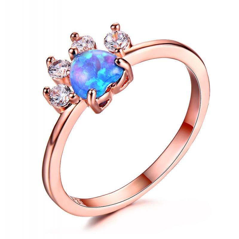 Creative Jewelry Rose Gold Opal Footprint Ring Personalized Design Versatile Trinket