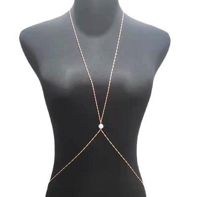 Sexy Chain Pearl Pendant Chest Chain Waist Chain, Simple Cross Bikini Body with Female