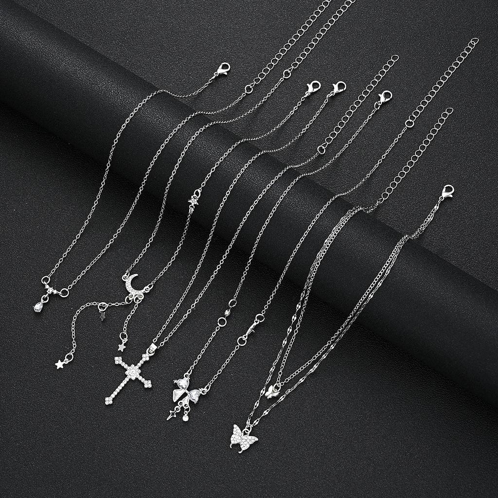 Set de 5 Collares Elegantes Para Mujer Brillantes Zirconia Moda Mariposa Corazón Cruz Lazo Colgantes Collares Joyería de Fiesta Regalo 2026