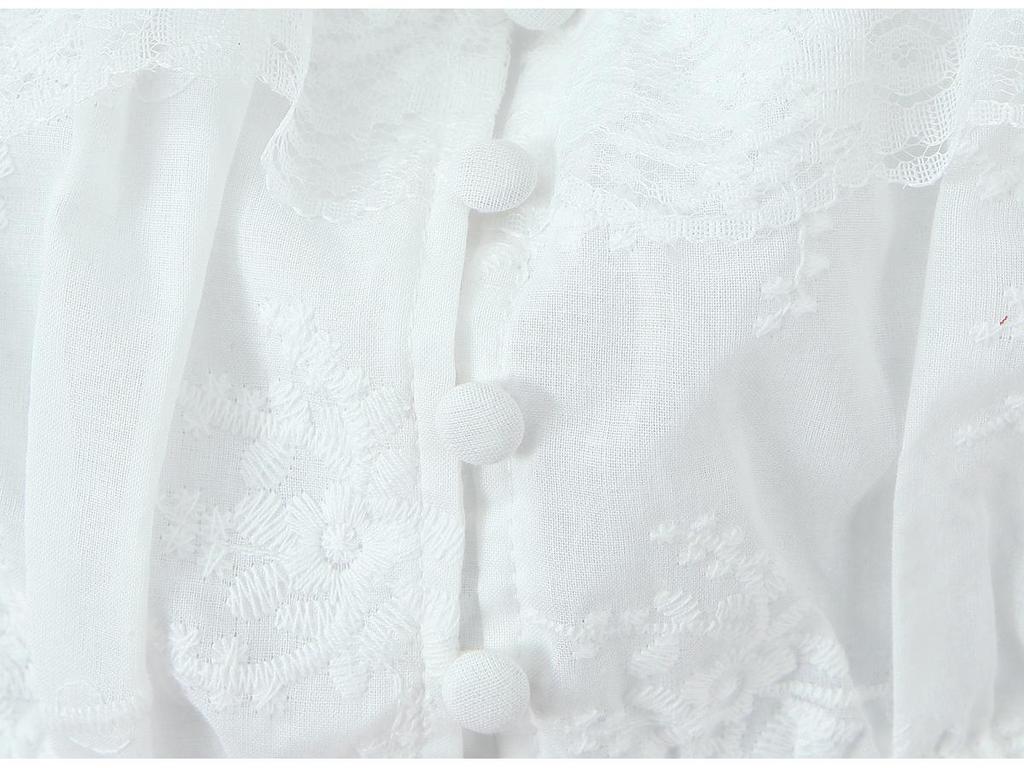 Women's Spring White Lace Cami Top & Ruffle Trim Embroidered Skirt Set