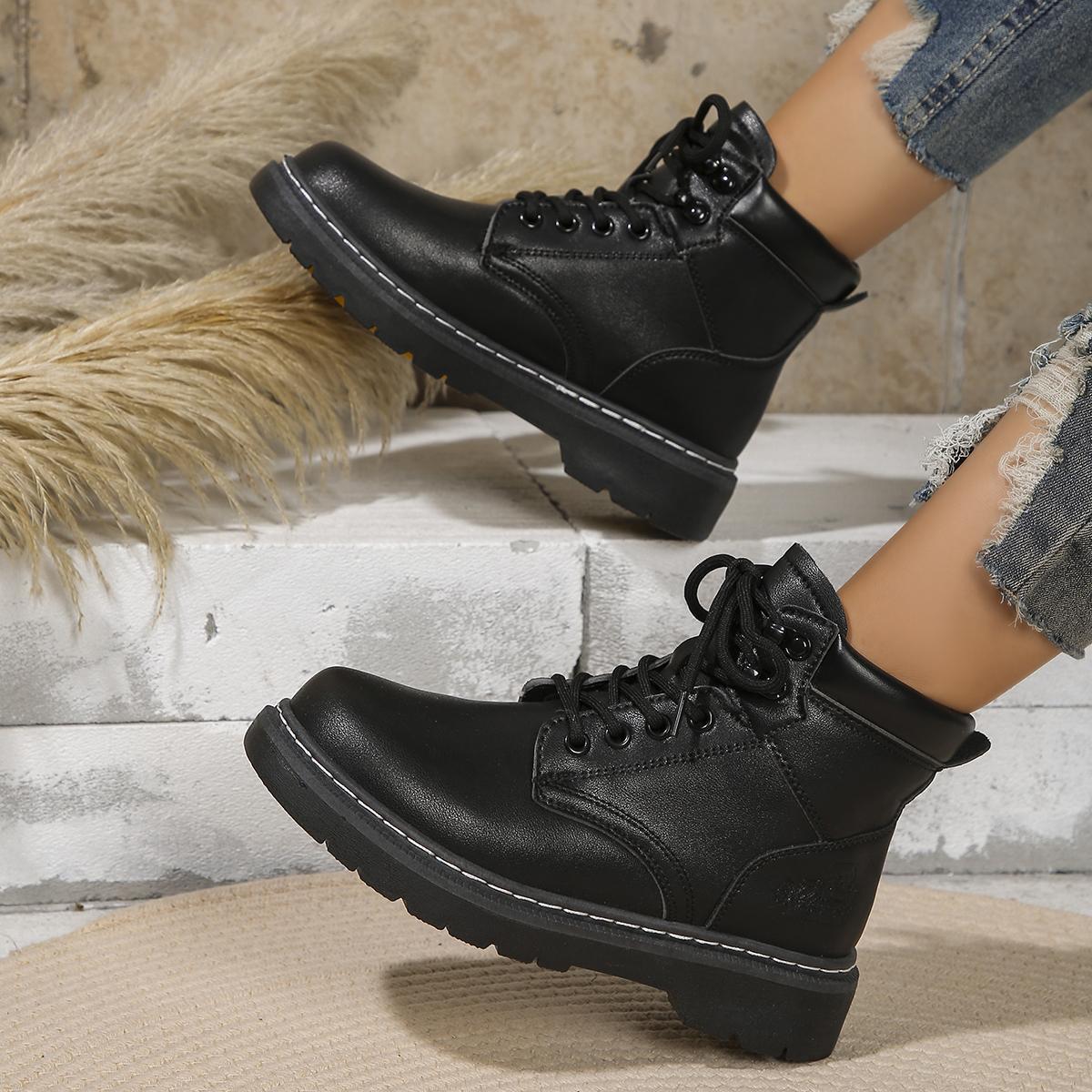 Fashion 2024 Women s High Top Boots Leather Shoes Fashion Ankle Boots Women s Winter Boots Women s Shoes Lace Up 35 чёрный 5588₽