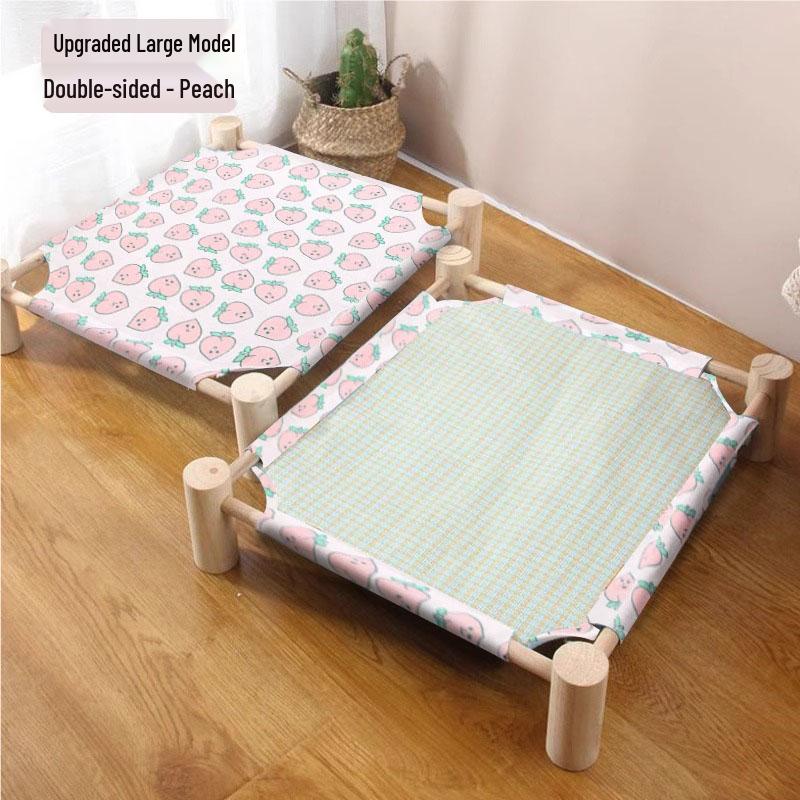 Breathable Pine Wood Rattan Woven Folding Pet Bed - Moisture-proof, Removable, Washable, Four Seasons Style.