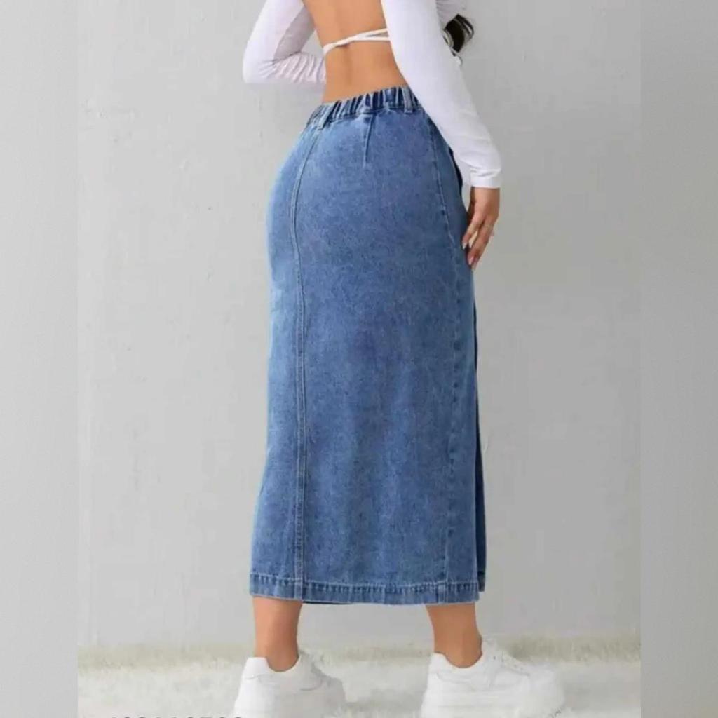 Blue Solid Pencil Skirt for Women