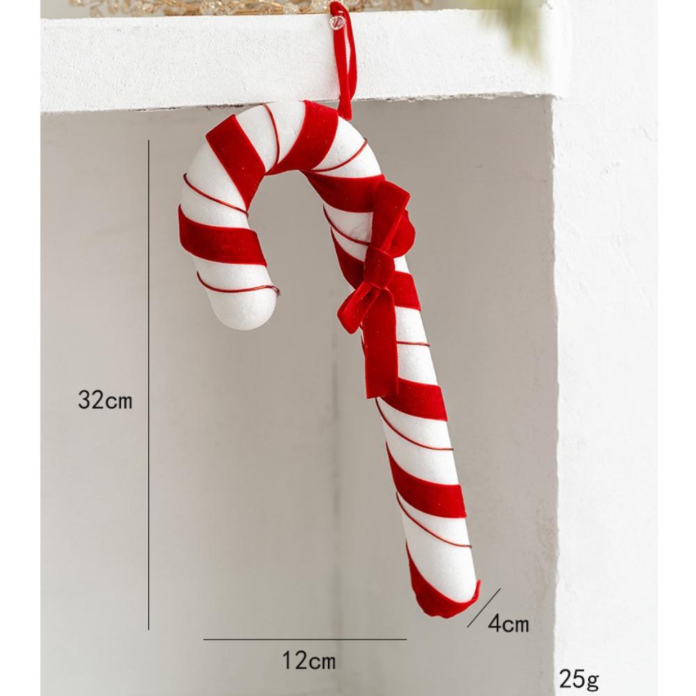 Red White Simulation Candy Cane Decoration Foam Flocking Xmas Flocking Velvet Pendant