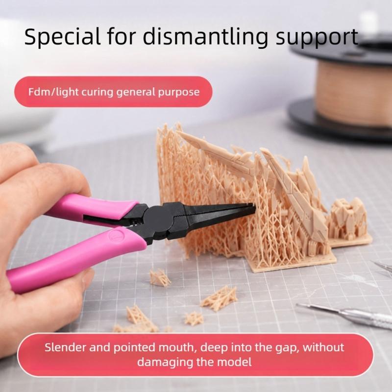 Detail Flat Nose Pliers for 3D Print Support Removal, Steel Smooth Face Mini Tool for Model Finishing Fine Tasks