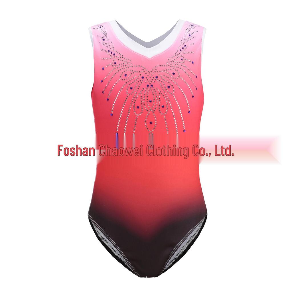 High Elastic Rhinestone Gradient Gymnastics Leotard for Kids - Dance and Performance Wear