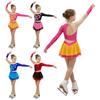 Glitterende Strass Mesh Patchwork Leotard Jurk Lange Mouwen Vingergaten Ruguitsnijding Kleurblok voor Meisjes Kunstschaatsen Dans Recital Optreden