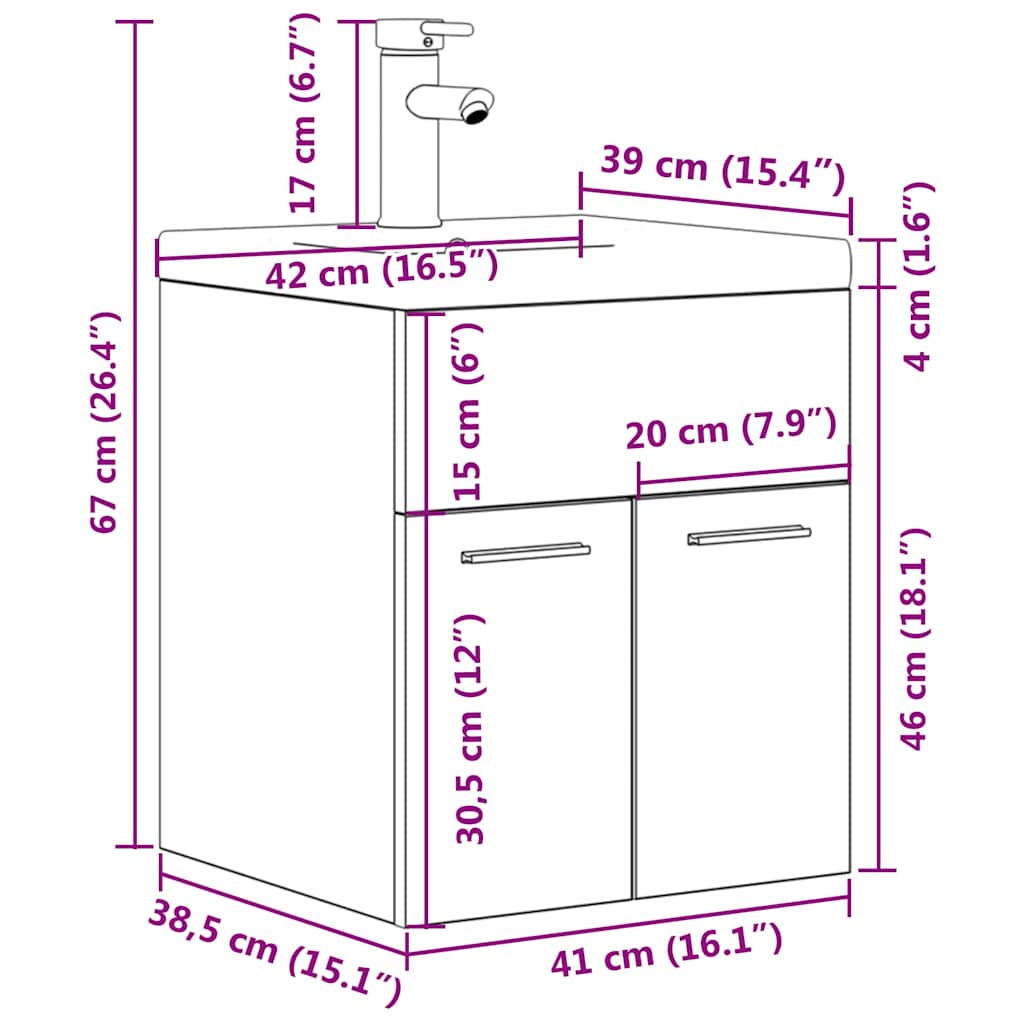 Bathroom Vanity Unit with Built in Basin and Faucet Sonoma Oak
