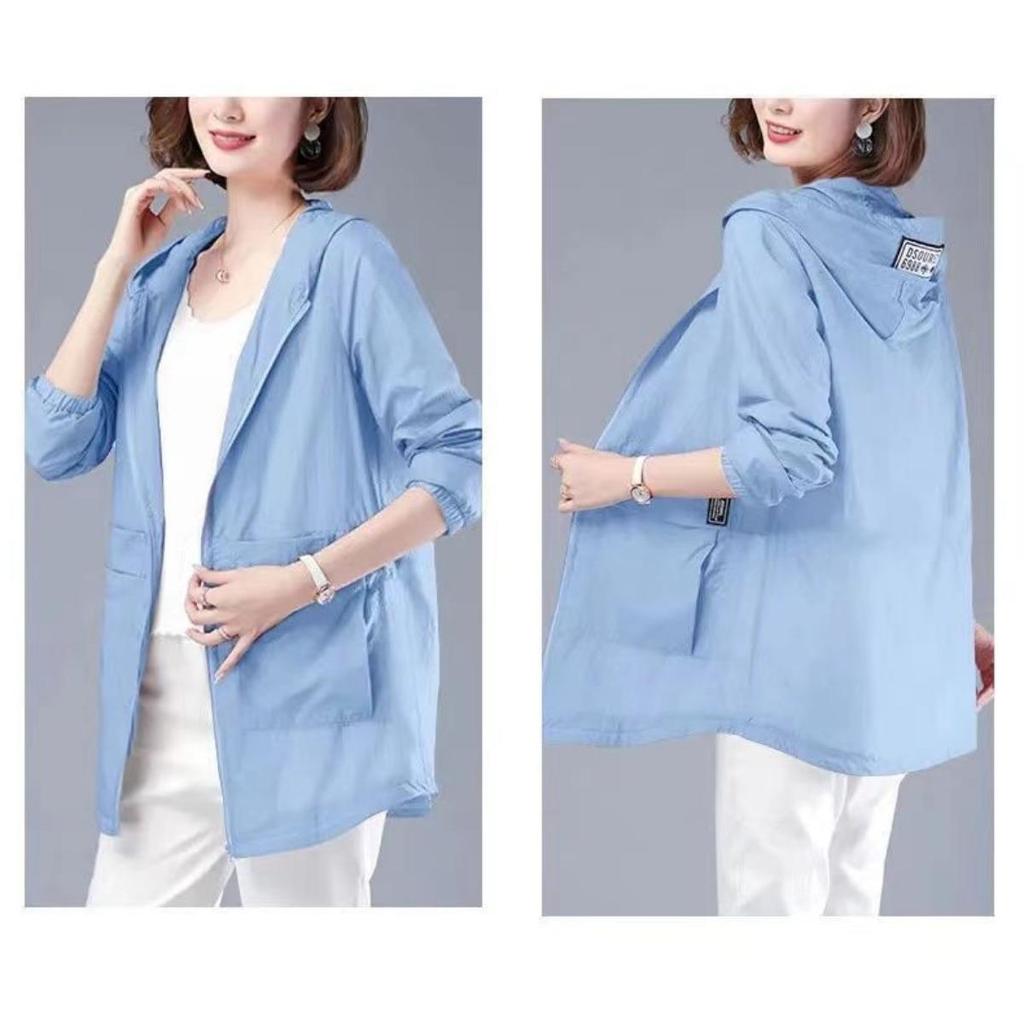 Women's Long Plus Size Hooded UV Resistant Jacket with Pockets