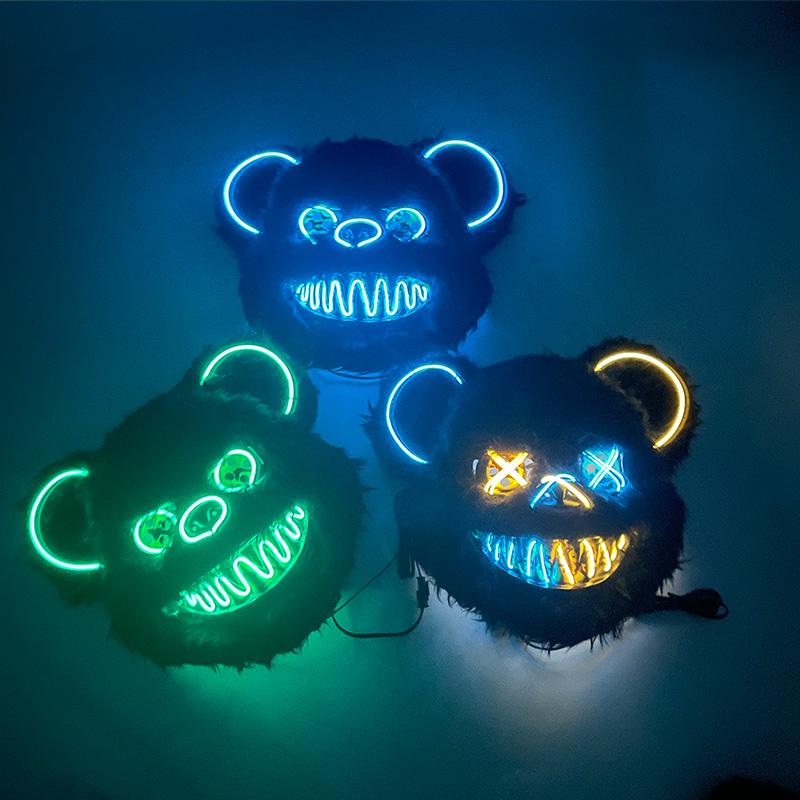 LED Leuchtender Bärenmaske Neon Leuchtende Maskerade Party Maske Festival Cosplay Zubehör Erwachsene Kinder Halloween Verkleidungsmaske Requisiten