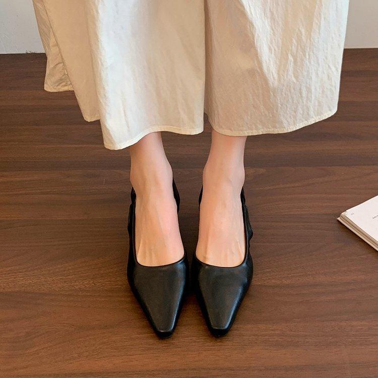 

[youshilai] pointed thick heel one pedal bag head sandals women s new versatile temperament high heel single shoes women 35