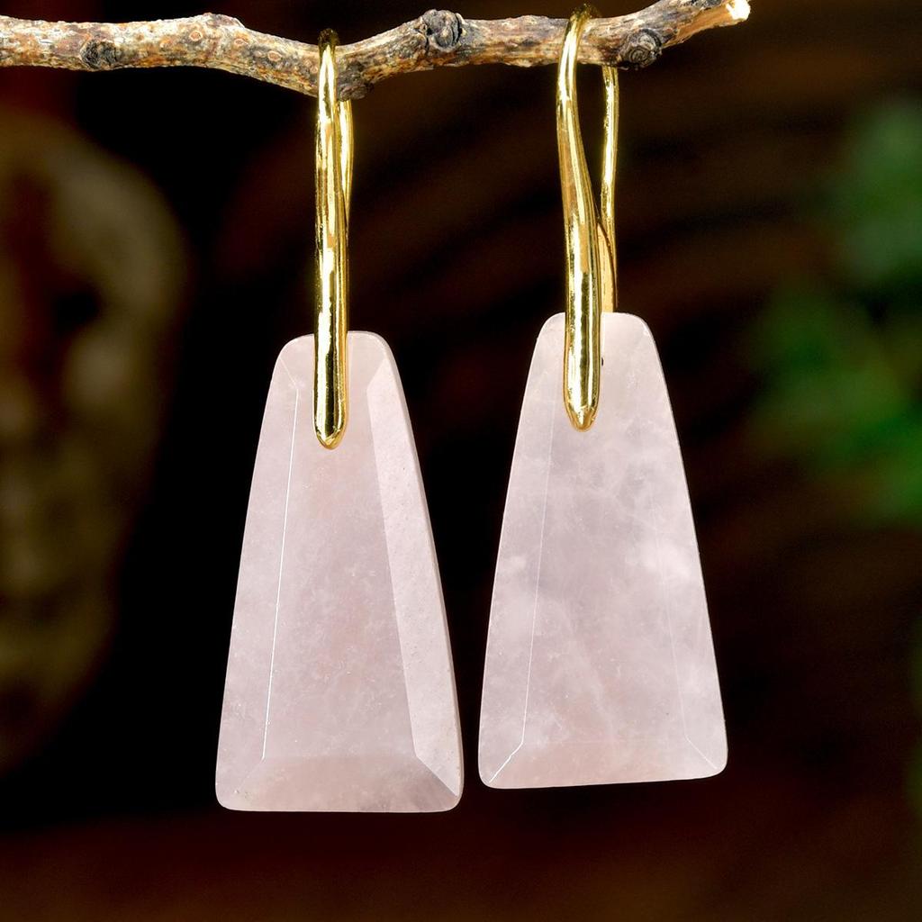 Faceted Trapezoidal Natural Stone Earrings for Women - Luxury Tiger Eye Danglers
