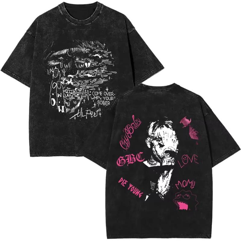 Wyprane Vintage Raper Lil Peep Koszulki z Dwustronnym Nadrukiem Unisex Moda Damska Hip Hop Oversize Krótki Rękaw Koszulka Streetwear