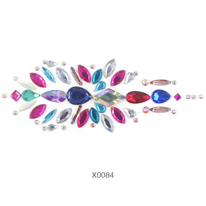 3D Crystal Chest Jewels Temporary Tattoo Sticker Rhinestone Flash Tattoos Adhesive Face Jewel Gem Body Paint Sticker for Party