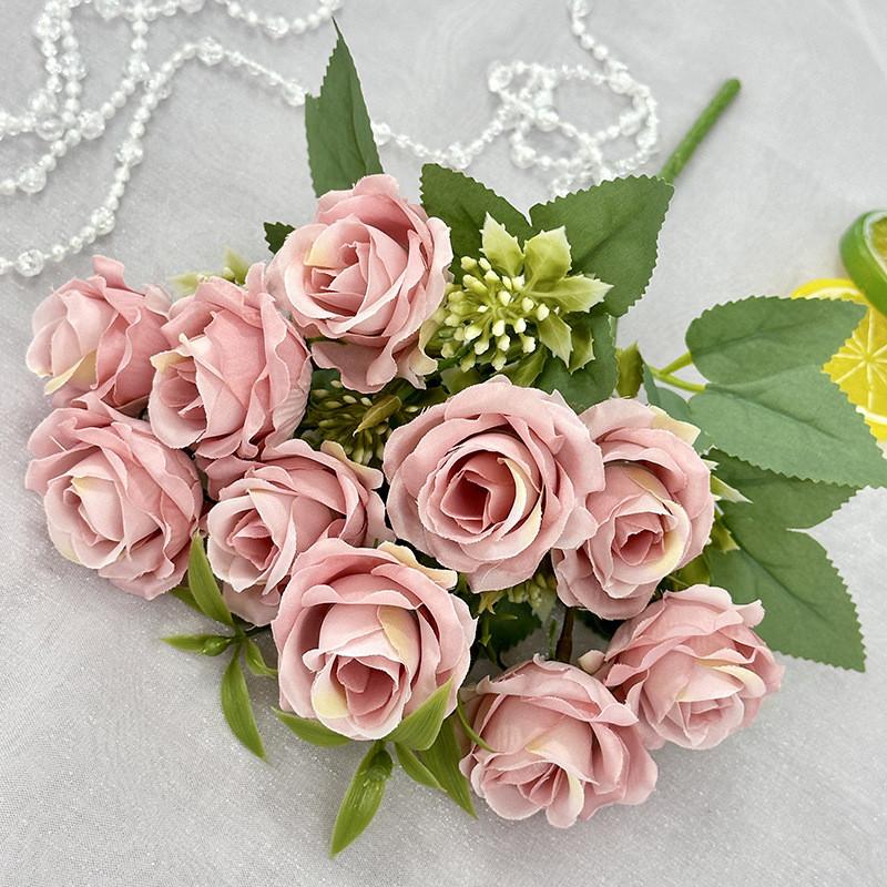 

Rose Flower Artificial Wedding Hotel Restaurant Room Decoration Desktop Ornament BeanPink