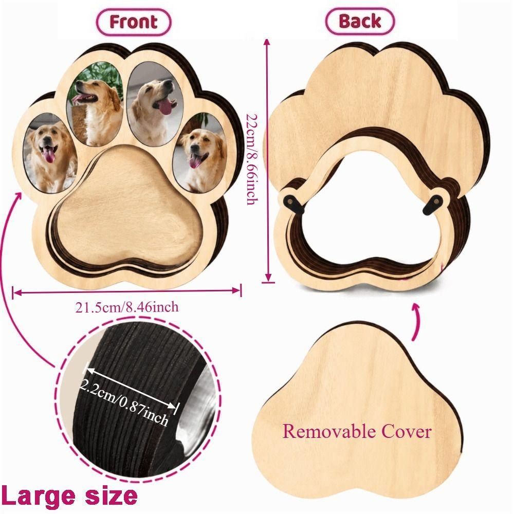 Wooden Pet Fur Keepsake Box Removable Back Cover With Picture Frame Pet Memorial Box Photo Display Paw Shaped