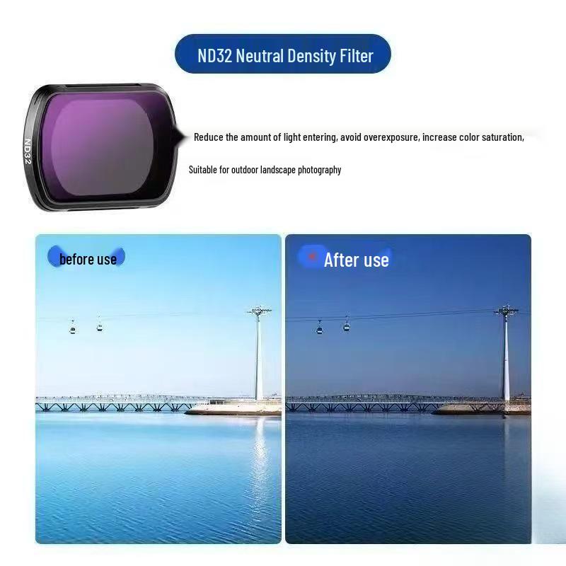 DJI Pocket 3 Filter Set: Wide-Angle, UV, Black Soft, ND Dimming, Light Transmission, and Brightness Adjustable Filters.