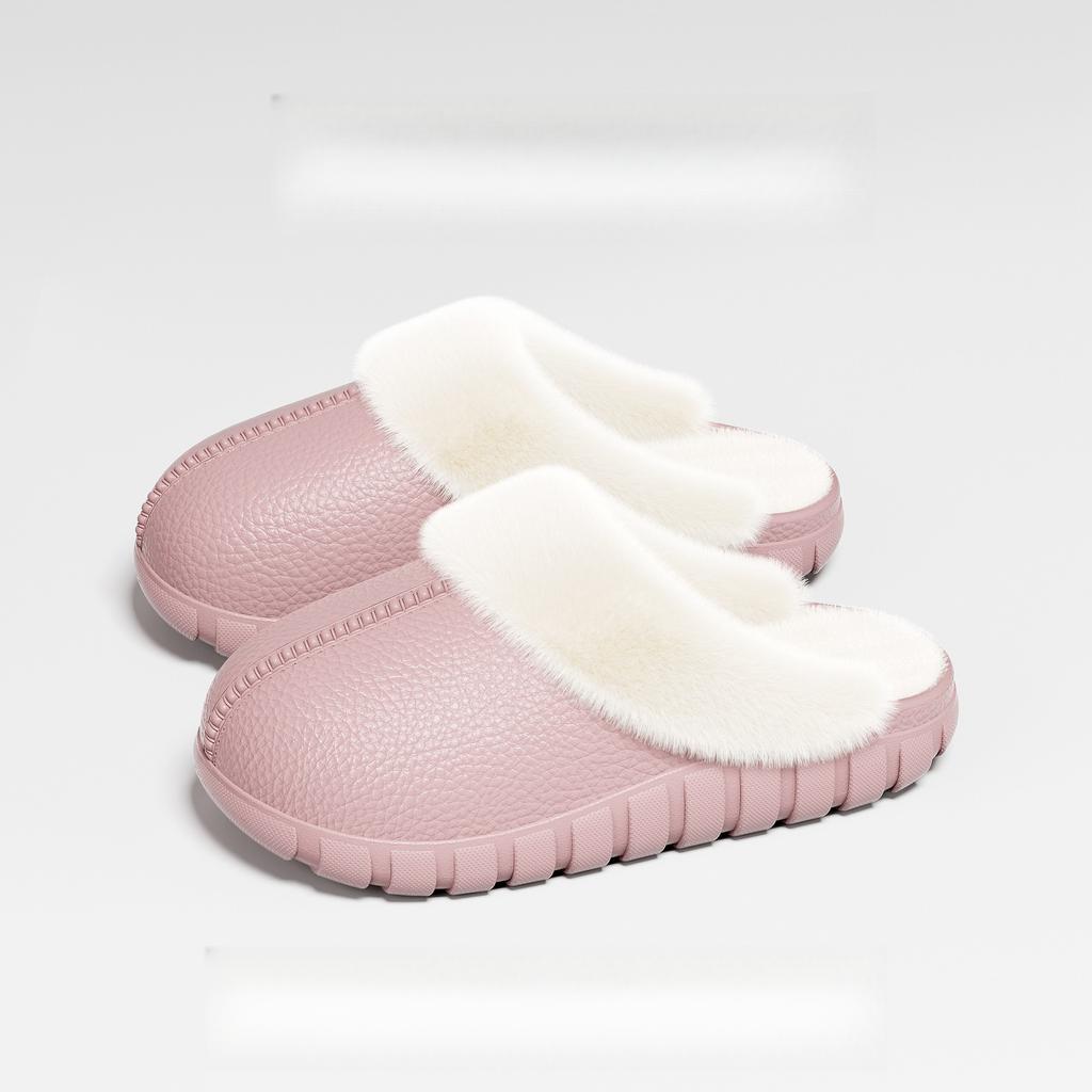 Waterproof Cotton Slippers for Women, Indoor and Outdoor Wear, Non-Slip, Fleece-Lined, Detachable Furry Slippers, Winter Warm Cotton Shoes for Men