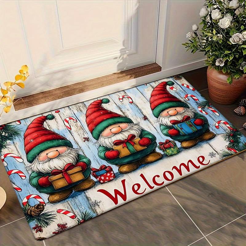 1pc Flannel Thickened Sponge Pad Rectangular Welcome Dwarf Christmas Style Machine Washable Non-Slip Mat Mat 40x60cm
