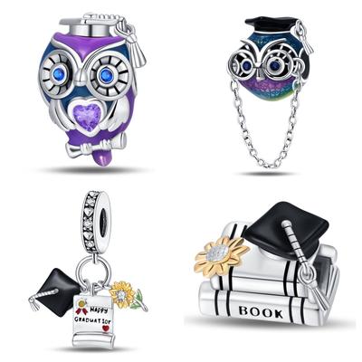 New 925 Silver DIY Style Jewelry Accessories Beaded Bracelet Graduation Owl Bachelor Hat Pendant Bead Bracelet